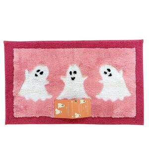 New KASSATEX Cheerful Ghosts Halloween Bath Rug 21x34 Pink & White Spooky Boo